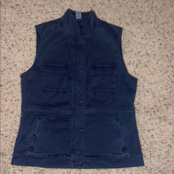 Orvis Navy Blue Cotton Blend Vest Women's Size Medium Full-Zip Chest Pockets - Picture 4 of 6